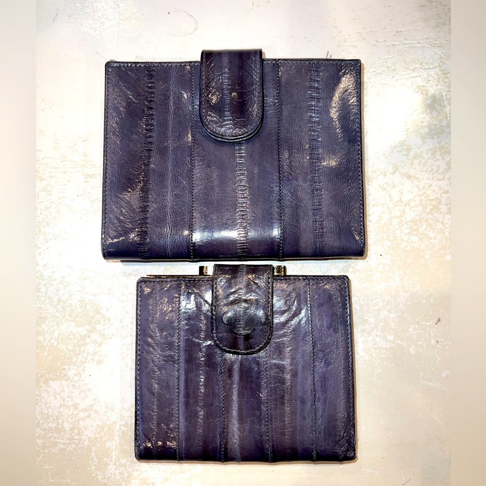 Vintage Genuine Grey/Blue Eel Skin Two Wallet Set. So unbelievably soft!